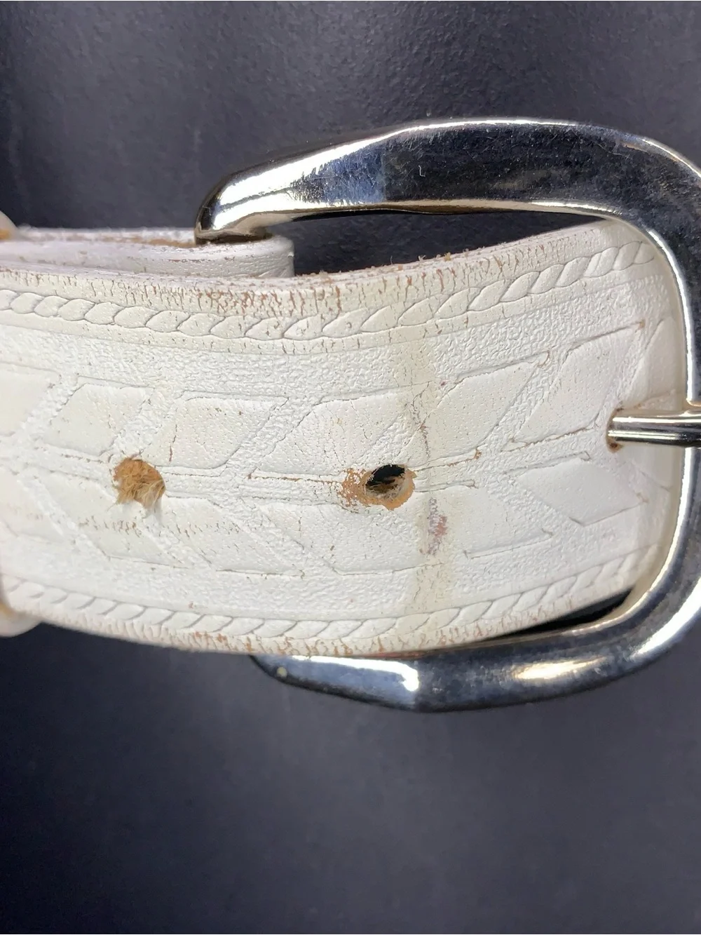 Vintage 24 Waist White Leather Belt Western Womens 90s Styled By Gino